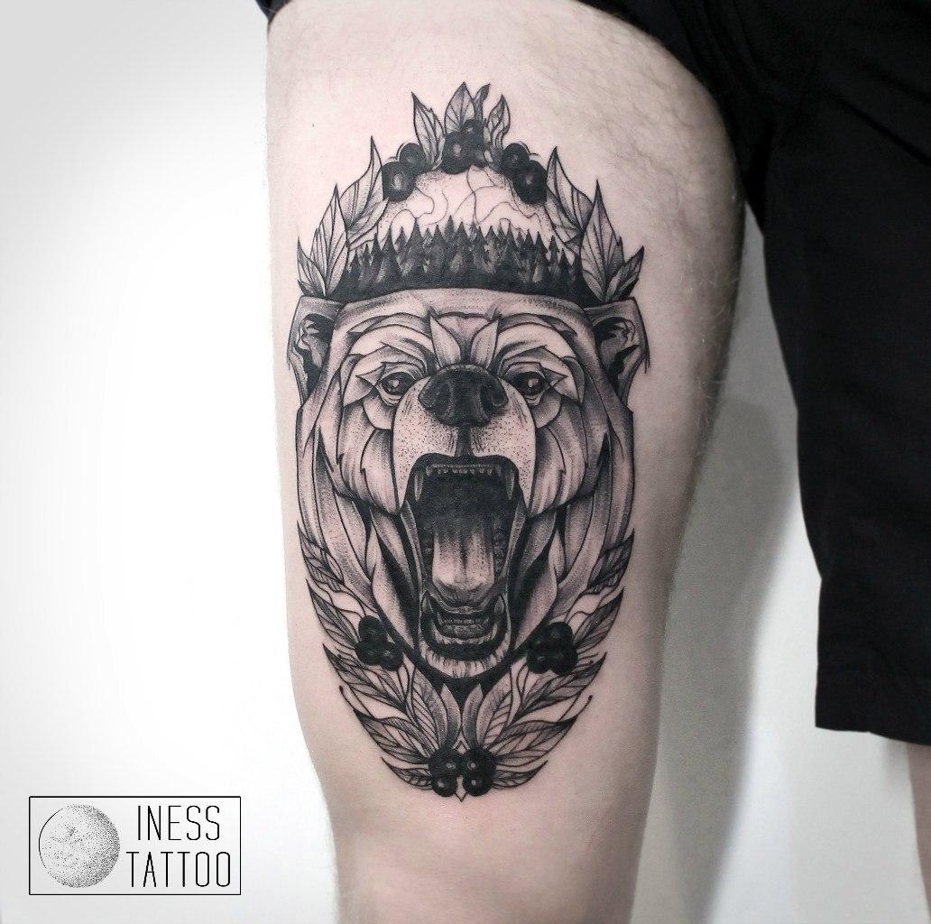 Художественная татуировка «Медведь». Мастер — Инесса Кефир