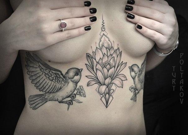 Художественная татуировка "Птички" от Юрия Полякова