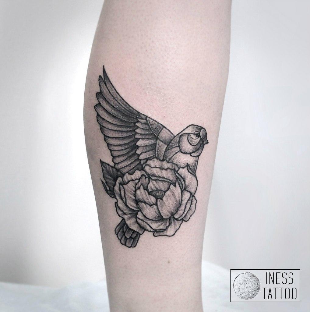 Художественная татуировка «Птица». Мастер — Инесса Кефир