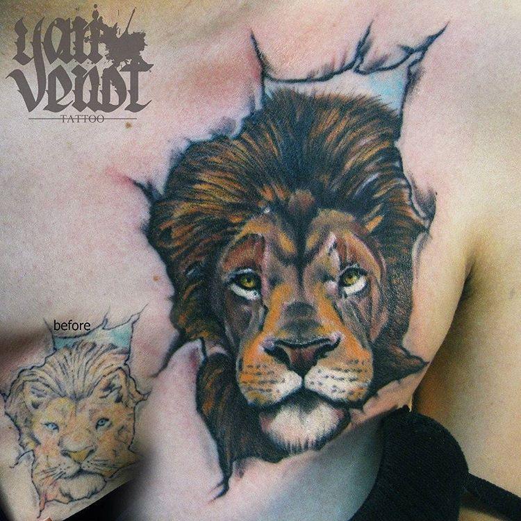 Художественная татуировка "Лев".Мастер Ян Енот.Реставрация
