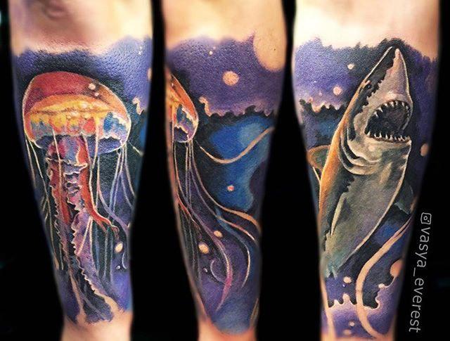 Художественная татуировка "Подводный мир". Мастер- Вася Эверест.