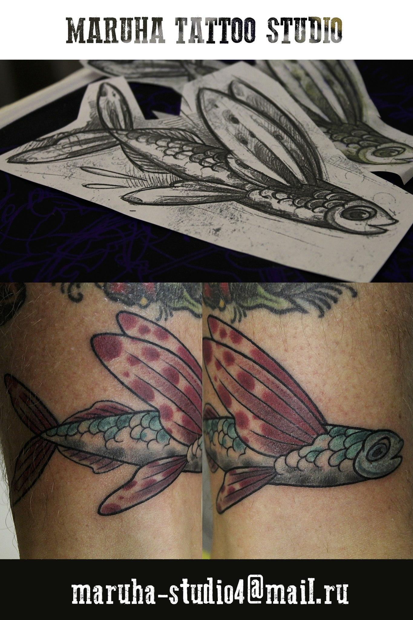 Художественная татуировка Летучая рыба»